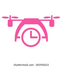 Drone Clock vector icon. Style is flat symbol, pink color, rounded angles, white background.