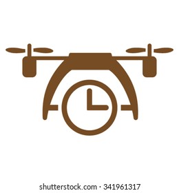 Drone Clock vector icon. Style is flat symbol, brown color, rounded angles, white background.