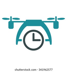 Drone Clock vector icon. Style is bicolor flat symbol, soft blue colors, rounded angles, white background.