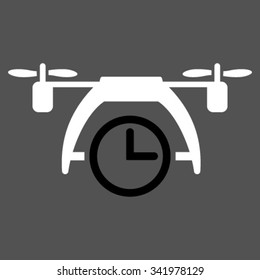 Drone Clock vector icon. Style is bicolor flat symbol, black and white colors, rounded angles, gray background.