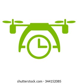 Drone Clock vector icon. Style is flat symbol, eco green color, rounded angles, white background.