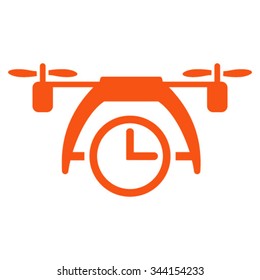 Drone Clock vector icon. Style is flat symbol, orange color, rounded angles, white background.