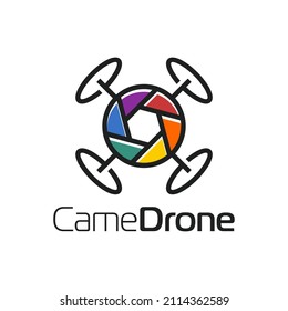 Drone colorful lens camera icon logo design Premium