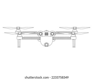 Drone Coloring book. Quadcopter with camera. Colorful illustration isolated on white background.