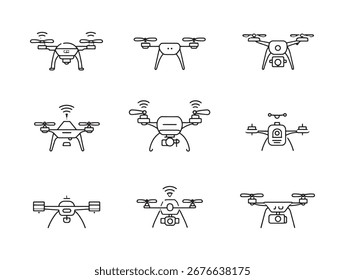 Drone ilustración de dibujo de línea de tecnología compacta