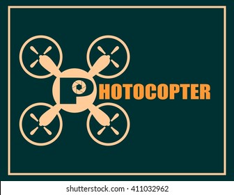 Drone con. Flat symbol. Vector illustration. Photocopter text