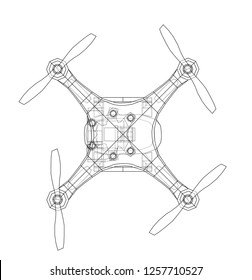 Drone concept. Vector rendering of 3d. Wire-frame style. The layers of visible and invisible lines are separated