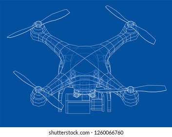 Drone concept. Vector rendering of 3d. Wire-frame style. The layers of visible and invisible lines are separated