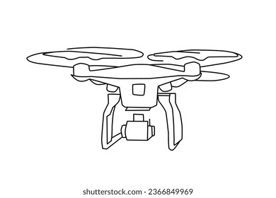 Drone in continuous line drawing style. Black line drawing on white background vector illustration.