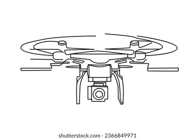 Drone en estilo de dibujo de línea continua. Dibujo de línea negra en la ilustración vectorial de fondo blanco.