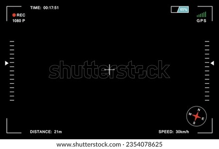 Drone control and surveillance screen template. Photo and video shooting. Quadcopter interface. Vector graphics