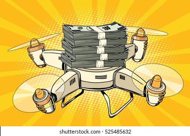 Drone copter with bundles of money