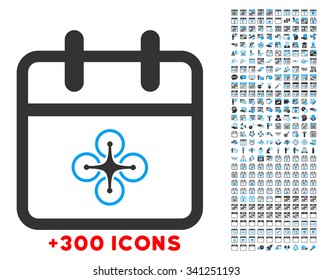 Drone Date vector icon with additional 300 date and time management pictograms. Style is bicolor flat symbols, blue and gray colors, rounded angles, white background.