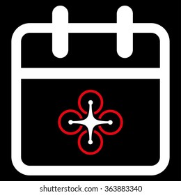 Drone Date vector icon. Style is bicolor flat symbol, red and white colors, rounded angles, black background.