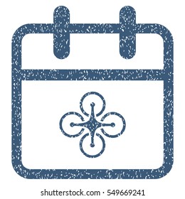 Drone Day grainy textured icon for overlay watermark stamps. Flat symbol with unclean texture. Dotted vector blue ink rubber seal stamp with grunge design on a white background.