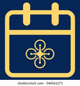 Drone Day vector icon. Style is flat symbol, yellow color, rounded angles, blue background.