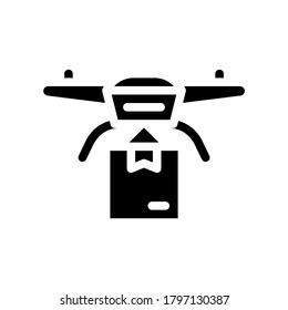 drone que entrega el vector de icono de glifo. señal de entrega de drones. símbolo de contorno aislado ilustración negra