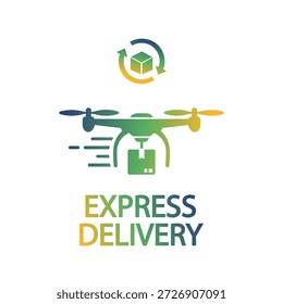 Paquete de entrega de drones con texto de entrega urgente e icono de logística