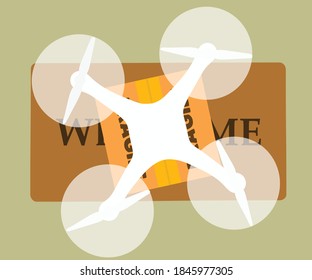 Drone delivering package to how welcome mat fragile box.