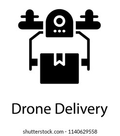 Drone delivering a package, icon concept of delivery service