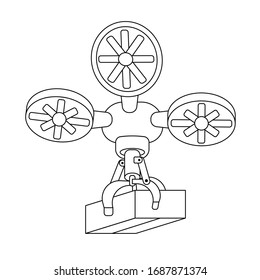 Dron con un contorno de icono de paquete - Diseño de caricaturas planos de material logístico autónomo. Vector, ilustración.