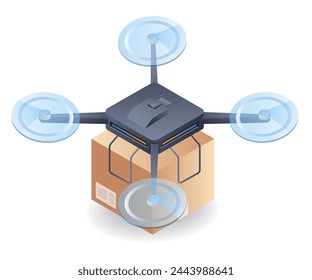 Drone delivering packages, flat isometric 3d illustration