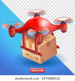 Drone delivering parcel boxes, 3d vector. Suitable for business and element design