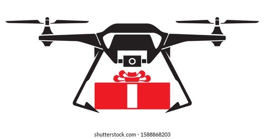 Drone Delivering Red Gift Package