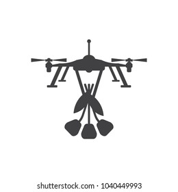Drone delivers flowers. He gives a bouquet of flowers.