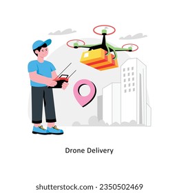 Vector de concepto abstracto de entrega de drones en una ilustración de material de estilo plano