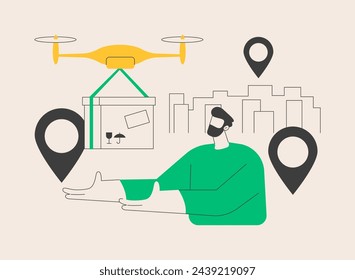 Drone delivery abstract concept vector illustration. Drone commercial delivery, supply business trend, cargo drones, autonomous goods shipping, unmanned package transportation abstract metaphor.