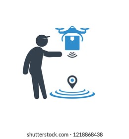 drone delivery a box icon on white background