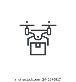 Icono de paquete de caja de entrega de drones, ilustración vectorial
