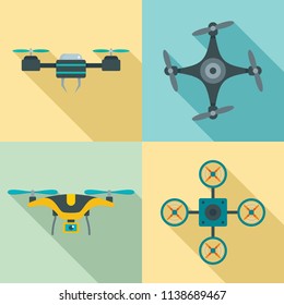 Drone delivery camera quadcopter icons set. Flat illustration of 4 drone delivery camera quadcopter vector icons for web