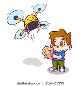 Drone delivery, Cartoon vector illustration.