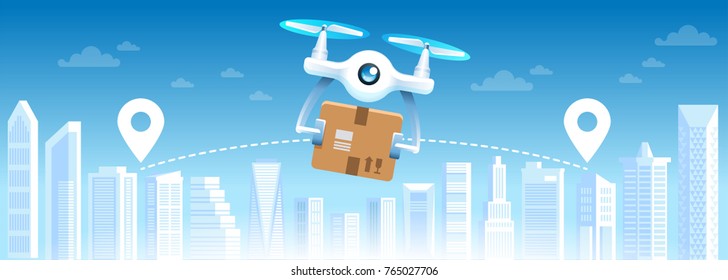 Drone Delivery City Background Vector Illustration