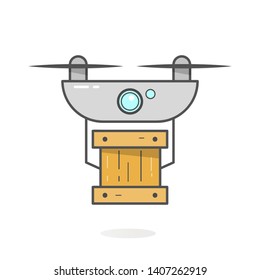 Drone Delivery Concept. Copter Or Quadcopter Service, Order, Worldwide Shipping. Vector Illustration.