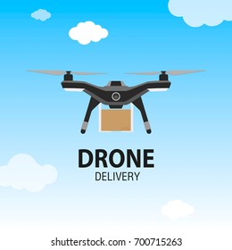 Drone delivery concept. Copter or quadcopter service, order, worldwide shipping. Modern design vector illustration.