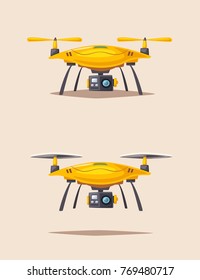 Drone for delivery and entertainments. Modern technologies. Cartoon vector illustration