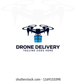 Drone delivery icon illustration. drone quadrocopter with gift box. flat style design isolated on white background