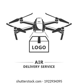 Icono de entrega de drones. Plantilla vectorial de logotipo de drone volador. Blanco y negro. sitio web, medios sociales, aplicación móvil, ilustración ui