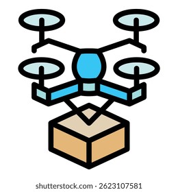 Ícone de entrega de drone. Contorno drone entrega ícone vetor cor plana isolado