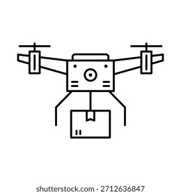 Drone Delivery Icon, Drone - Paketzustellung, KI-gestützte Logistik, Schneller Versand, Autonome Zustellsystem, Bearbeitbarer Schlaganfall.