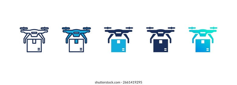 Conjunto de iconos de entrega de drones colección de estilo múltiple