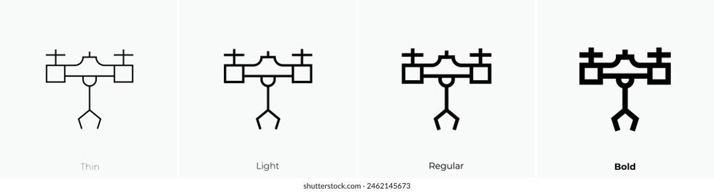 icono de entrega de drones. Diseño de estilo fino, ligero, regular y audaz aislado sobre fondo blanco