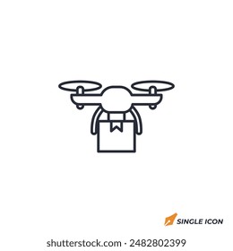 Ilustración vectorial de iconos de entrega de drones. Símbolo de entrega de drones aislado sobre fondo blanco.