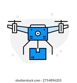Symbol für die Drohnen-Lieferung: Vektorgrafik für autonome Logistik und intelligente Zustellkonzepte. Symbol für die Drohnenauslieferung, Lufttransport, Automatisierung und Lieferung der letzten Meile.