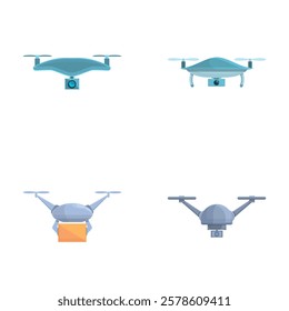 Drone delivery icons set cartoon vector. Shipping parcel package with drone. Modern delivery service technology