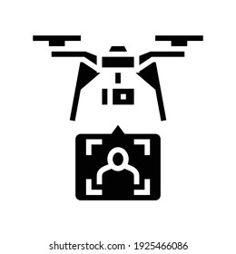 entrega de drones e identificación con el vector de icono de glifo de tecnología de identificación facial. entrega de drones e identificación con signo de tecnología de identificación facial. símbolo de contorno aislado ilustración negra