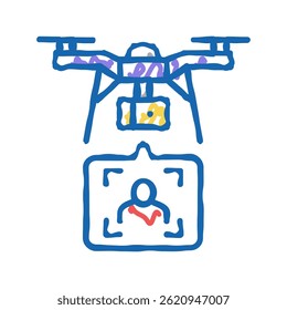 drone delivery and identificate with face id technology doodle icon sketch vector. drone delivery and identificate with face id technology sign. isolated symbol illustration
